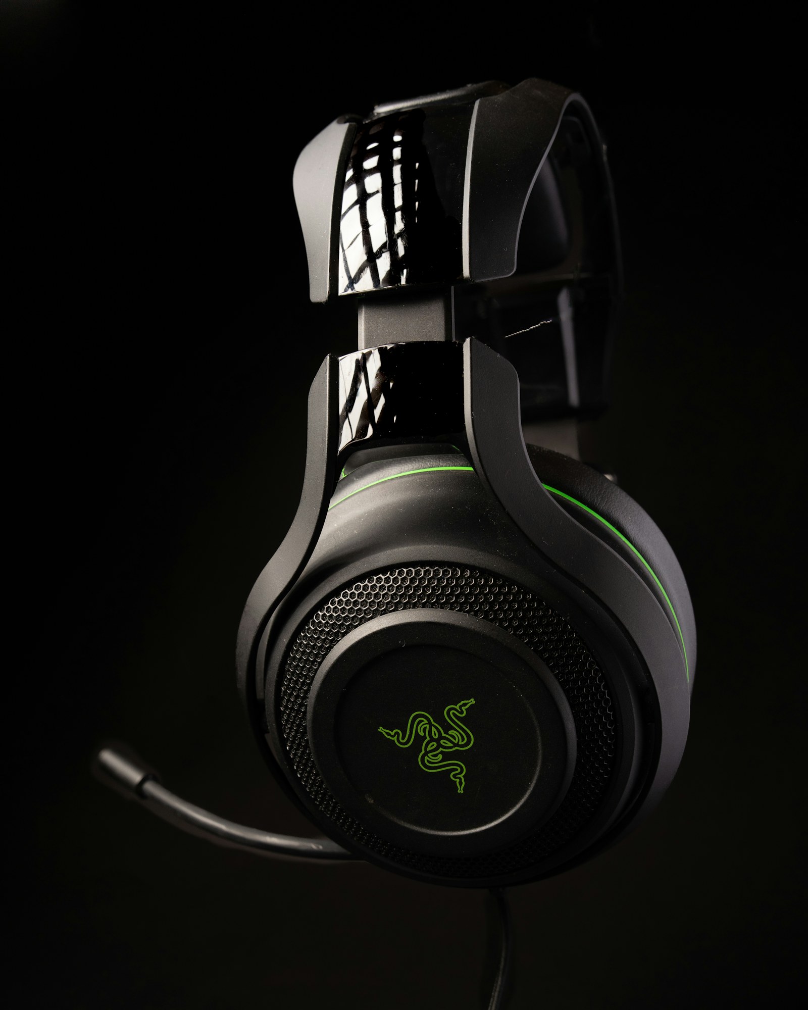 A gaming headset against a dark background